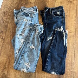 American Eagle Distressed Light Wash & Dark Wash Ripped Jeans - Two Pair